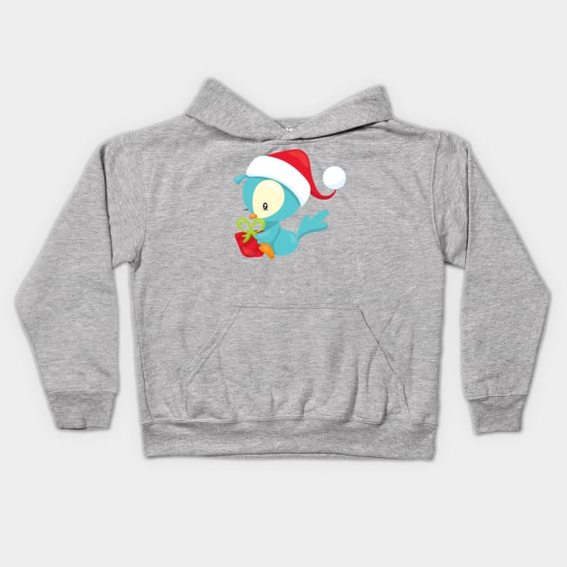 Christmas Bird, Cute Bird, Santa Hat, Gift, Xmas Kids Hoodie by Jelena Dunčević